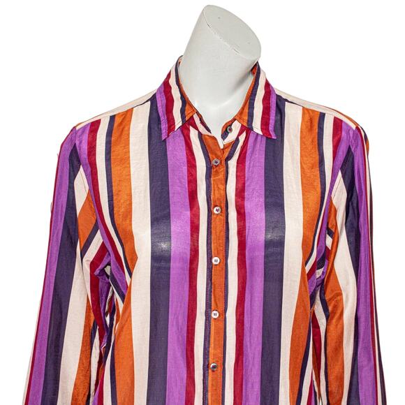 XIRENA Women's XS Beau Shirt Button front Striped Mult color Cotton Silk - Picture 8 of 9